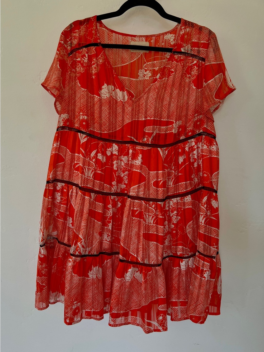 Urban Outfitters Bright Orange Floral Tiered Mini Dress